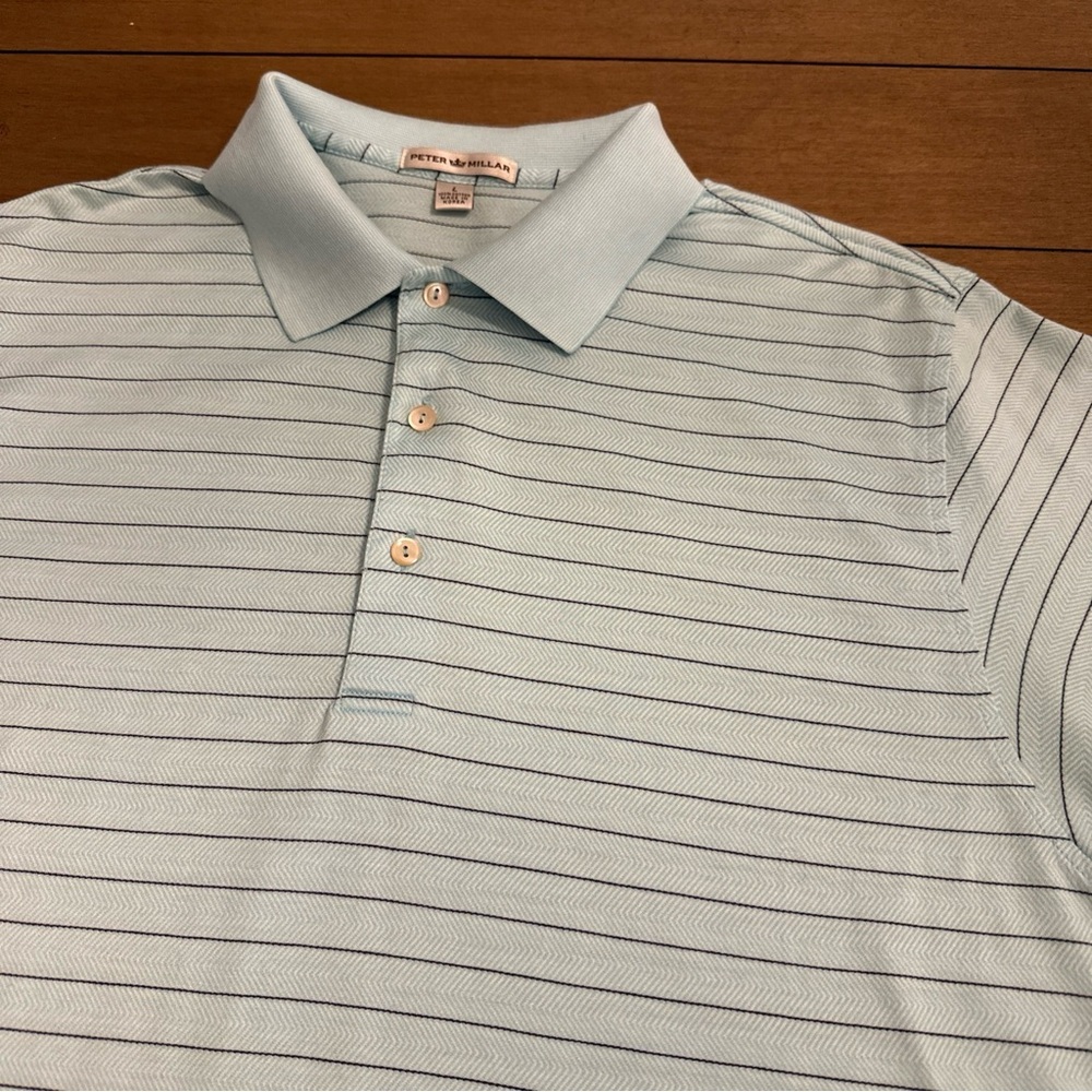 Peter Millar Mens Large Polo Blue Shirt Stripe Short Sleeve Jonathan’s Landing